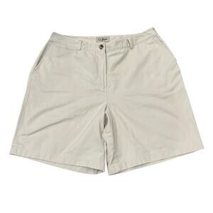 L.L. BEAN Curvy Fit Flat Front Tan Cotton Khaki Shorts 16 Regular 8.5" Inseam